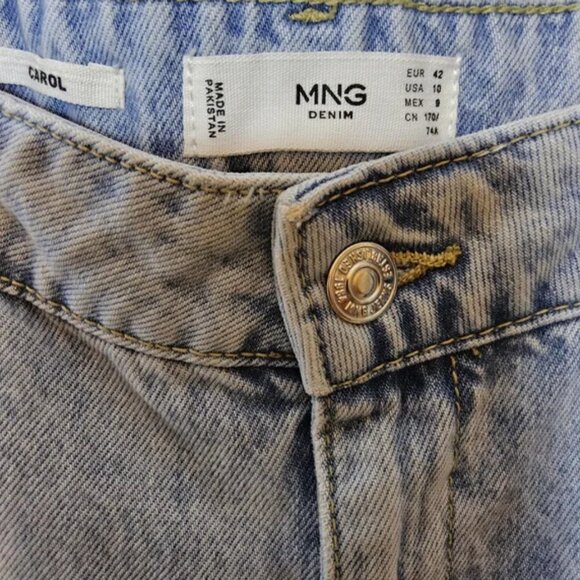 MNG Mango Denim High Waist Raw Hem Wide Leg Carol Jeans Lt Wash(B7) - Picture 5 of 5